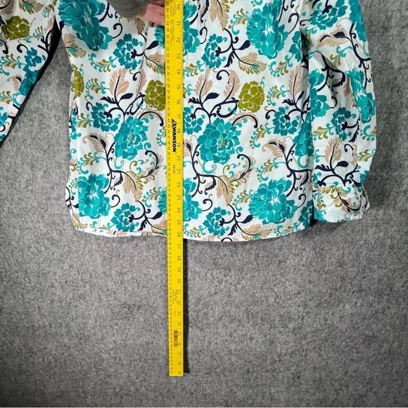 Jones New York Blue Floral Signature Stretch Button Up Long Sleeve Womens Medium - Picture 9 of 9